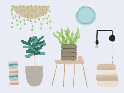 Illustration Scene art books design illustration interior design lamps plants visual design