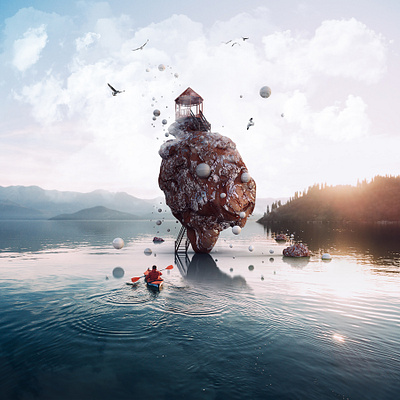 Adobe Dimension splash screen 2018-2019 3d 3d art adobe dimension boat design digital art illustration lake