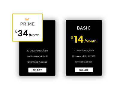 Pricing black design dribble invite minimal mobile ui packages photoshop pricing pricing page shop shots ui ux uxui uxuidesign webdesign website yellow