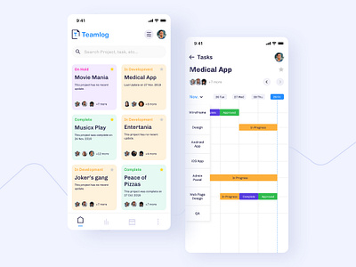 Teamlog Project Management App app banner card design graphic illustration invisionstudio landing page logo navigation project management sketch status timeline typography ui ux vector web
