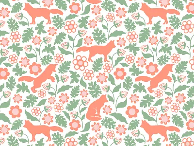 FOX adobe illustrator animals flat floral flowers foliage forest foxes illustration meadow nature pattern pattern design patterndesign repeat pattern repeating scandinavian vector wallpaper wildlife