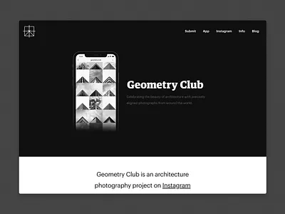 geometryclub.org architecture black and white geometry homepage instagram iphone landing page minimal minimalism photography simple ui web web design web development website design