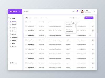 Medical services dashboard clinic dashboard design figma light medicine ui ux web webdesign website