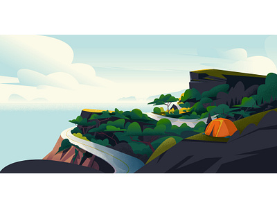 Big Sur big sur california camping illustration landscape nature travel trees vector