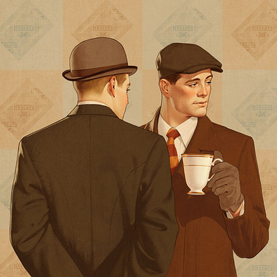 Coffee time 30s ads coffee illustration retro vintage