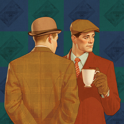 Coffee time 30s ads coffee illustration retro vintage