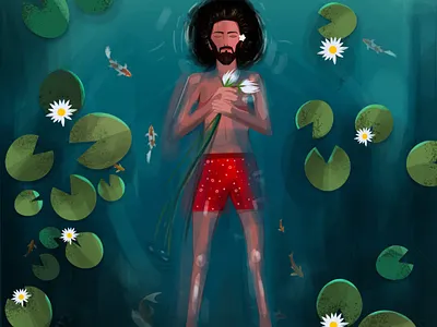 Human Being digital illustration digital painting digitalart illustration lilly lotus nature sleep vector water waterfall