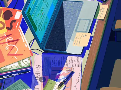 Family Offices desk digital editorial folioart illustration office painting rebecca mock work