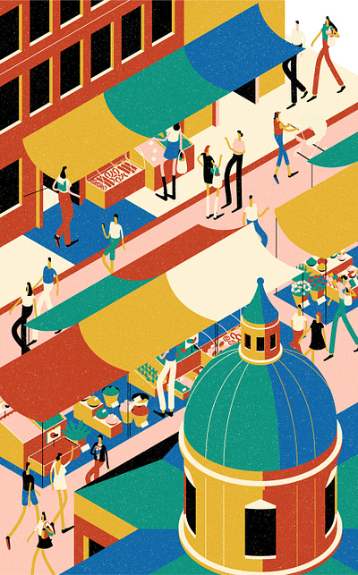 Palermo character colourful digital editorial folioart illustration italy market muti summer travel