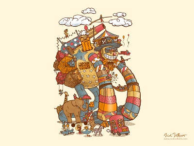 Circusbot big top circus cannon carnival circus cloud elephant festival illustration robot strongman tightrope