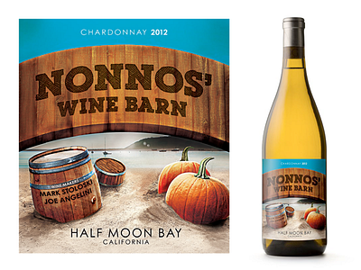 Nonnos' Wine Barn Label beach concept illustration label ocean package packaging pumpkins sketch sketchbook wine bottle wine label winery