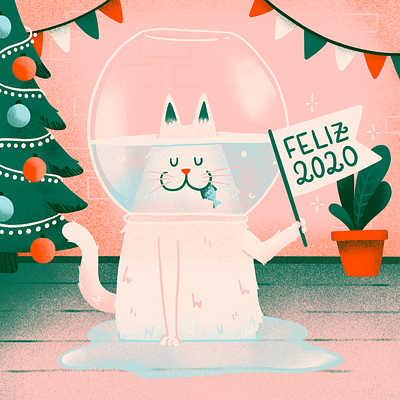 Hello 2020! 2020 cat happy illustration illustration design illustrator new year procreate procreate app texture vector