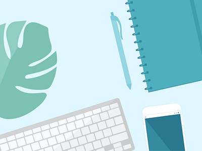 Day 6 - 366 Days of Illustration Challenge - MintSwift flat design flat lay flatdesign icon icon design illustrated illustration illustrations illustrator keyboard mintswift monstera notebook pen phone scene vector