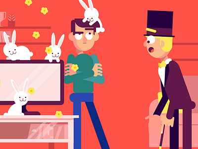 Abracadabra abracadabra app art character design flat flower illustration livingroom magician motiongraphic motiongraphics rabbit spell tv vector