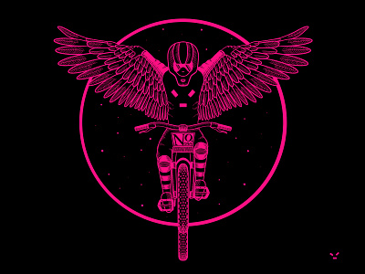 No. one / No one bike biker downhill enduro flying biker illustration inking pink procreate