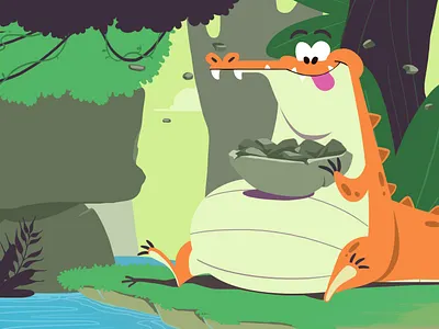 Hungry Crocodile art character design crocodile flat illustration lake motiongraphic motiongraphics stone vector water
