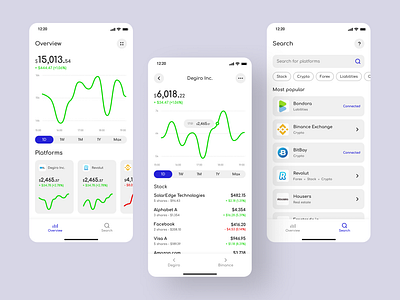 invst.io - mobile app UI app card case chart chips clean crypto dashboard figma flat invest market mobile platform portfolio search stock ui ux white