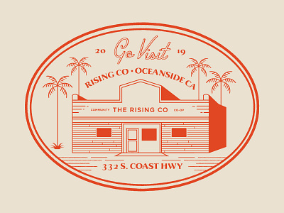 Building Illustration badge brick building illustration palm tree vintage