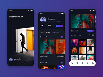 Photographer - Home Page app design photos ui