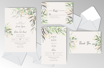 Greenery Watercolor Wedding Stationary with Elegant Foliage background blossom botanical branch card floral flower foliage green greenery illustration invitation leaf nature plant spring summer watercolor wedding white