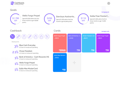 Cashbasis Credit Card Cashback Tracker - Desktop app cash cashback clean concept design flat money money app money management purple ui ui design uidesign web webdesign