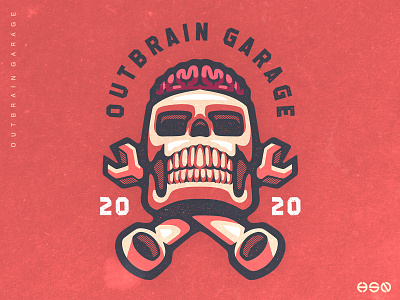 OUTBRAIN GARAGE Skull Logo artwork branding cars classic distress gaming gaming logo garage logo logodesign mascotlogo retro retro design sportslogo team logo vector vibrant colors vintage