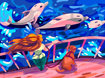 sea travel art cartoon design digital drawing graphic illustration landscape people vector