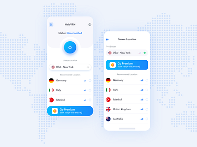 VPN App Design app app design application configuration connect connected connecting flag icon internet mobile notification setting vpn vpn app