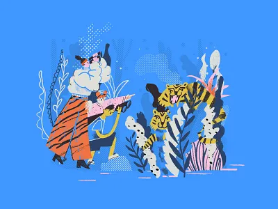 Look mom! character family floral illustration photoshop texture tigers wacom walking zoo