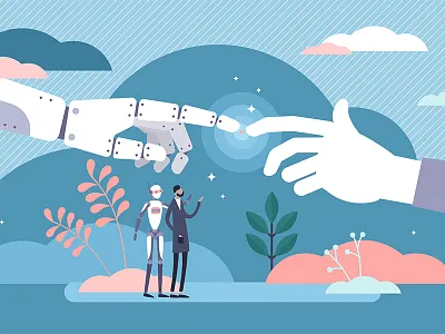 Humans & Robots Concept abstract ai artificial intelligence automation concept cyborg design digital engineering human humanoid illustration industry 4.0 machine learning person robot science symbol tech vector