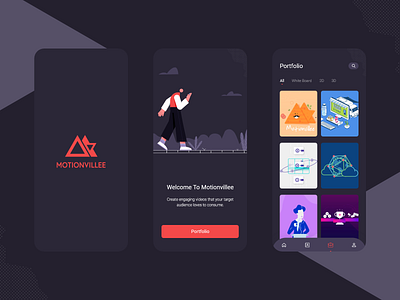 Motionvillee Concept App :) animation app branding design flat flat design illustraion mobile mobile app modern design motion design portfolio screen sketch ui ux welcome