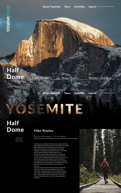 Half Dome Page (Daily Challenge #2) challenge daily challange daily ui design hike landingpage layout minimal tour travel typography ui ux visual design visual identity web website yosemite