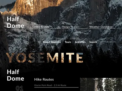 Half Dome Page (Daily Challenge #2) challenge daily challange daily ui design hike landingpage layout minimal tour travel typography ui ux visual design visual identity web website yosemite