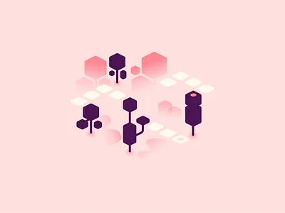Hexagon cube game hexagon isometric pink tree