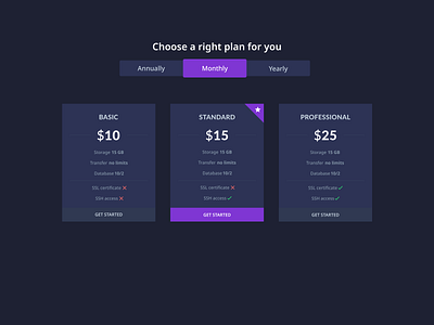 Pricing plan dark pricing pricing plan pricing table web design