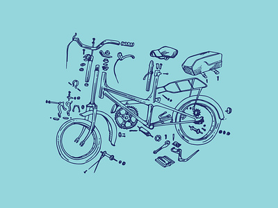 Exploded folding bike digital illustration drawing illustration illustrator poster vector