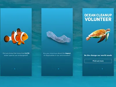 Ocean cleanup volunteer app app design onboarding ui ui design ux web design