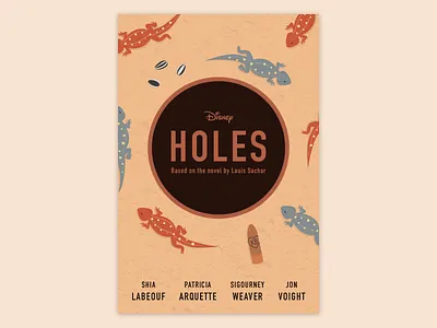 Holes Movie Poster animals book brown desert design disney gecko holes illustration illustrator lipstick lizard movie movie poster orange poster sand