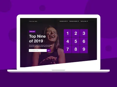 Top Nine - Version 2 concept hero section landing design landingpage landingpagedesign laughing purple topnine website website concept