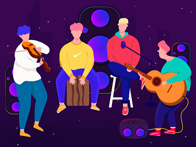 D E N B A N D app band boy character flat illustration minimal music musican people proccreate ui ux vector web