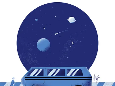 Bus art astro bus design freelance illustration illustrator lagos moon paint painting photoshop planets space vector