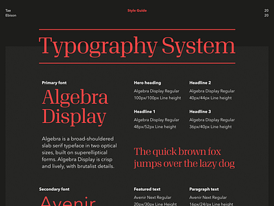 Early Stage Type System - devantaebison.com brand guidelines branding composition dark theme dark ui design system flat identity layout night mode portfolio red sans serif font serif font style guide typogaphy ui ui kit web website