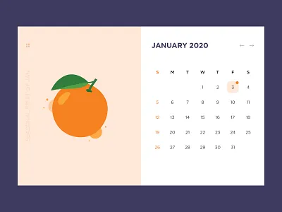 Fruits Calendar Concept 2020 calendar calendar design calendarui fruits jan 2020 january orange orange calendar orange fruit ui ux