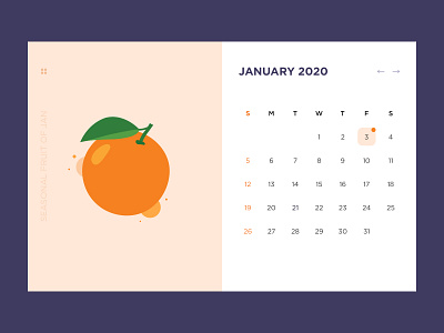 Fruits Calendar Concept 2020 calendar calendar design calendarui fruits jan 2020 january orange orange calendar orange fruit ui ux