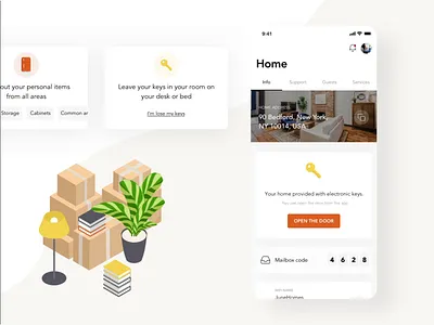 🔑 Door unlock system | Application for home | IoT adobe aftereffects boxes cards door home ios iot key loading loading animation moves orange plant plugins