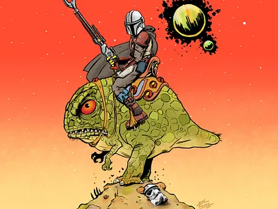 Mando blurg digital color illustration ink star wars the mandalorian
