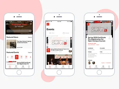 The New School Mobile App Redesign Concept events mobile app design mobile ui news redesign school app