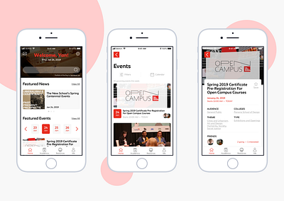 The New School Mobile App Redesign Concept events mobile app design mobile ui news redesign school app