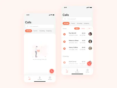 Call Recorder main screen adobe xd app call design ios minimal orange recorder ui ux
