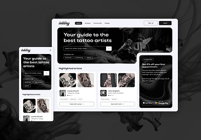 Tattoo landing page app branding component design design system figma illustration interface responsive tattoo ui ui design ux web design